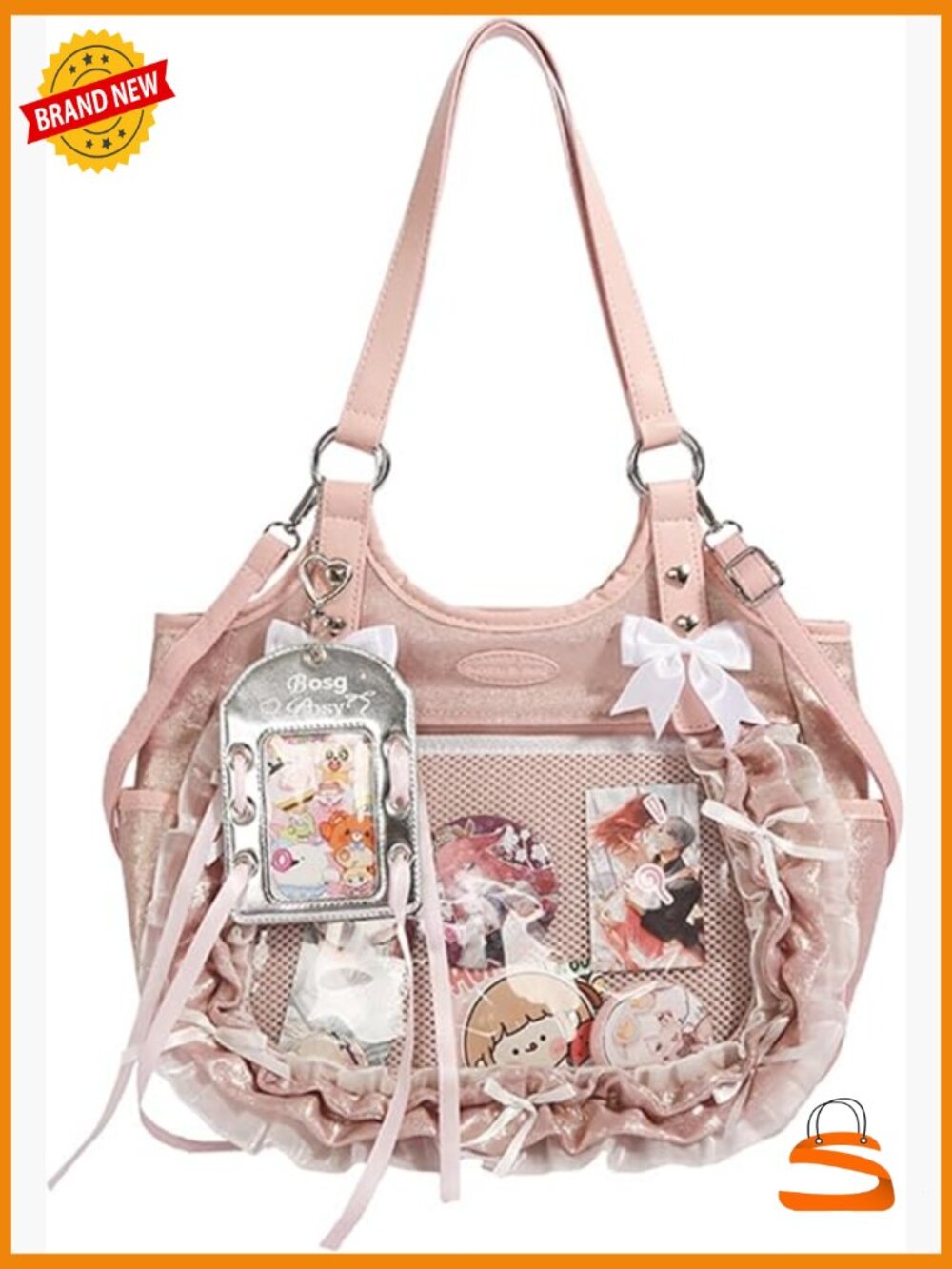 Y2K Ita Bag Transparent Window Display Collectible Bag with Lace Bow